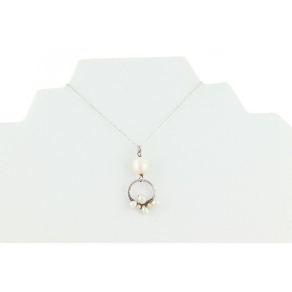 Sterling Silver Pearl Necklace 16 inch chain - Picture 4 of 7